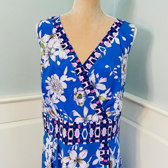 Chris McLaughlin Plus Size A-Line Blue & White Floral Stretch Midi Dress 22W - Picture 4 of 10